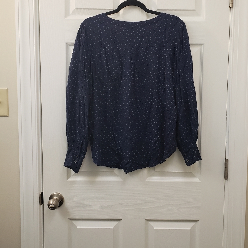 Susina, navy blue, long sleeve, button down, pheasant, boho blouse, XL - Picture 9 of 9